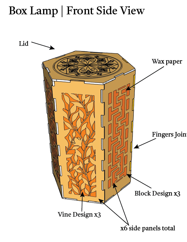 A sketch and reference photos for my box lamp